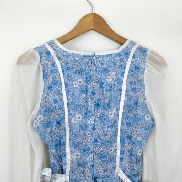 Candi Jones Blue Floral Corset Peplum Peasant Sleeve Midi Dress Small - Picture 9 of 11